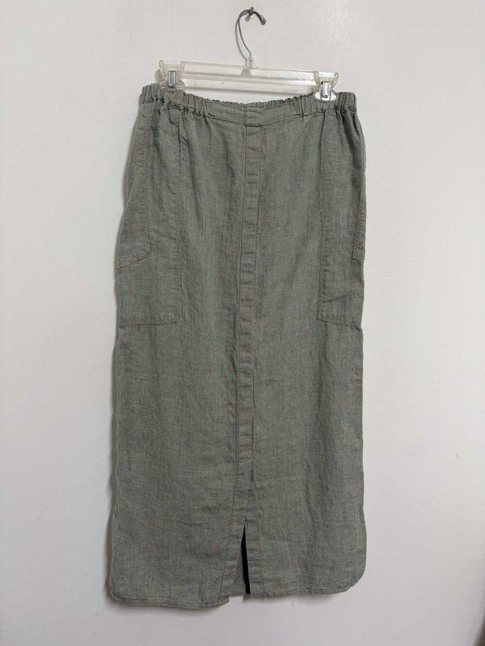 Flax By Jeanne Engelhart Linen Maxi Skirt Green Lagenlook Boho Relaxed Small